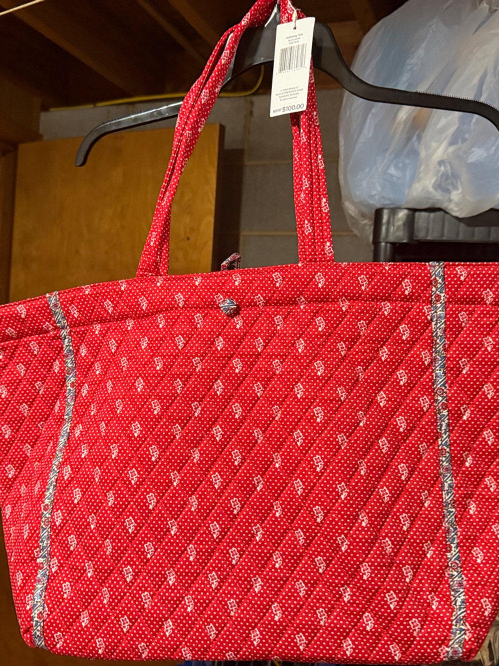 Vera Bradley Red Quilted Tote with White Dot Floral Print